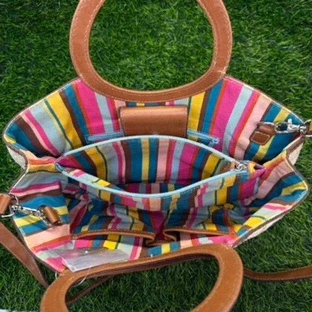 Fossil‎ Bag Womens Satchel Crossbody Cream Brown Woven Leather Stripe Y2K Boho